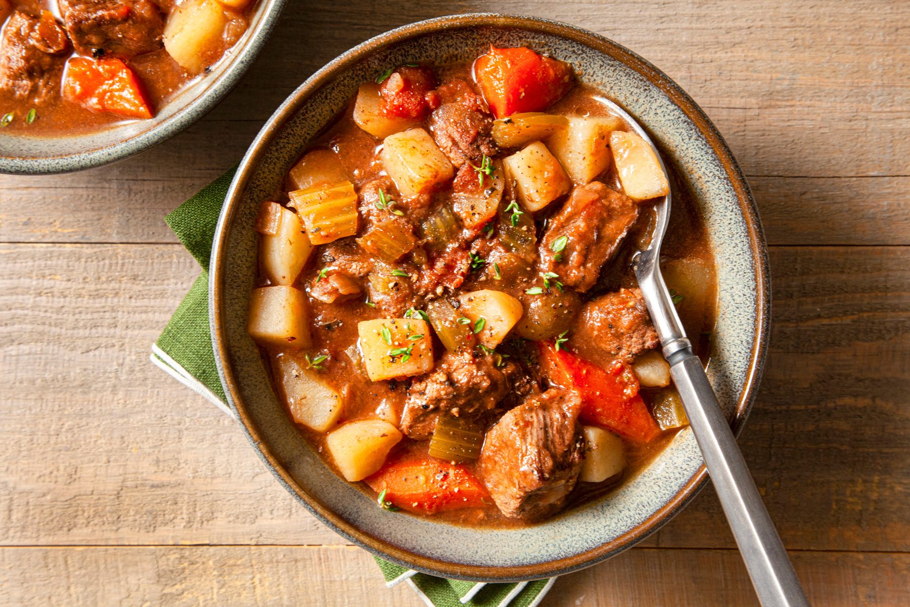 A bowl of slow cooker beef stew