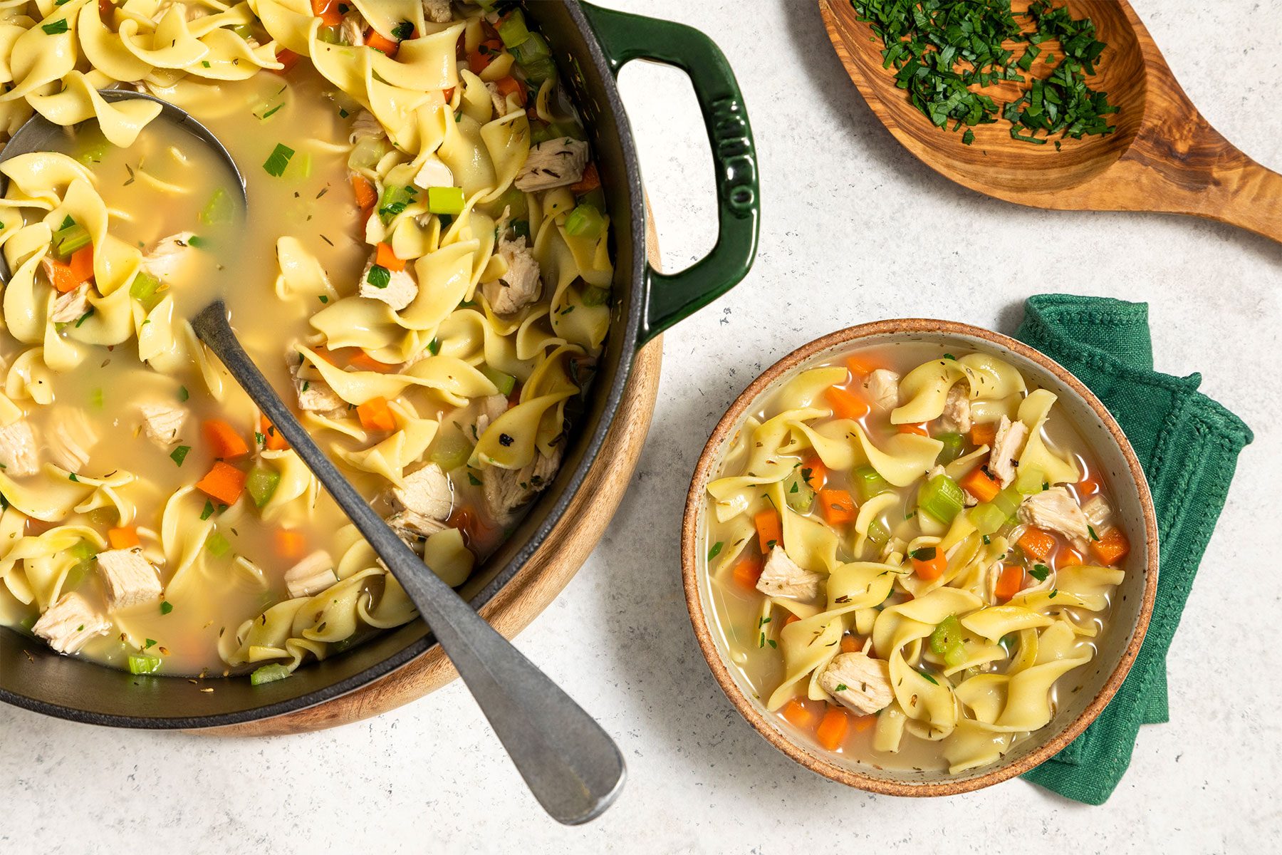 Turkey Noodle Soup served in bowl 