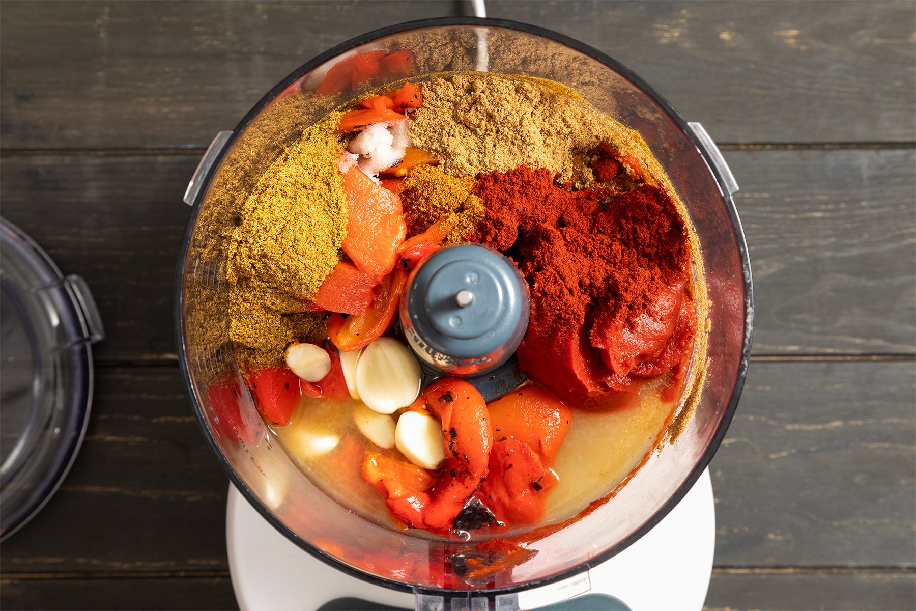 Ingredients of Harissa in food processor