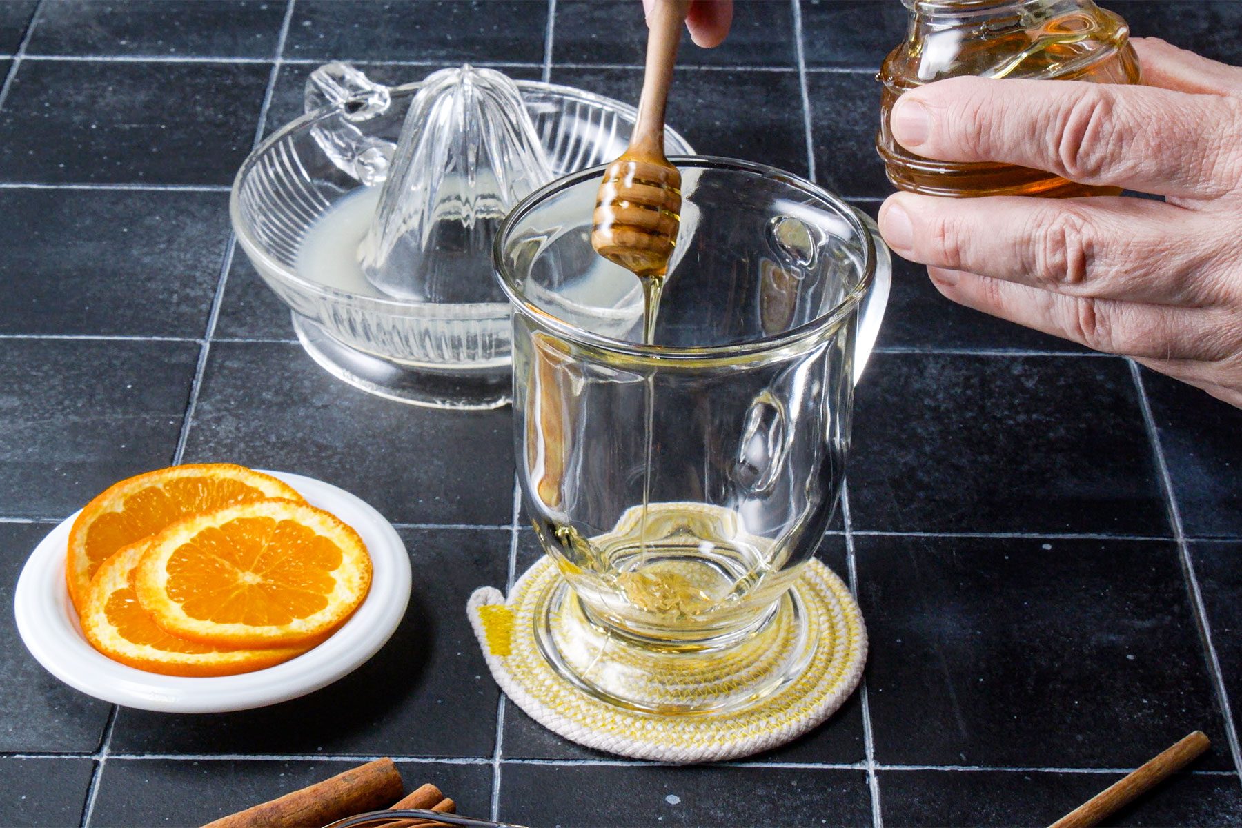 Pouring Honey in large mug