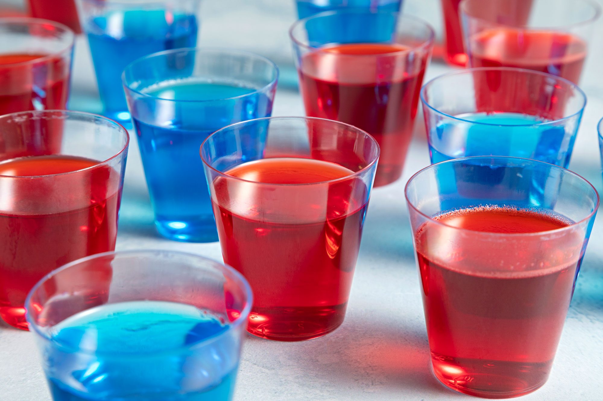 close shot of jell-o shots in a tray