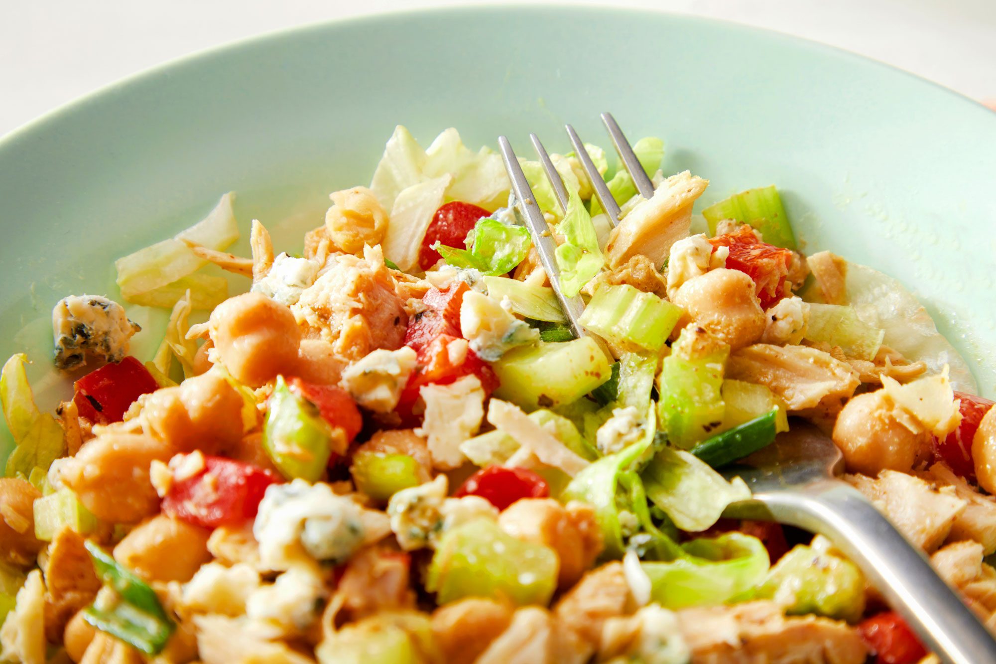 Mediterranean Tuna Salad served in a bowl with fork