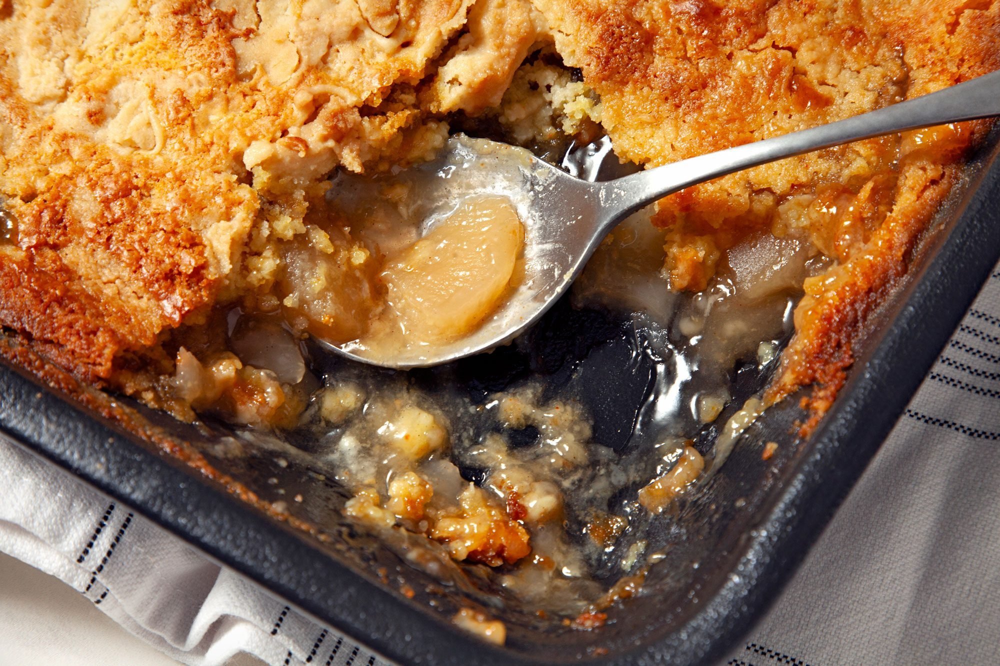 close shot of caramel apple dump cake