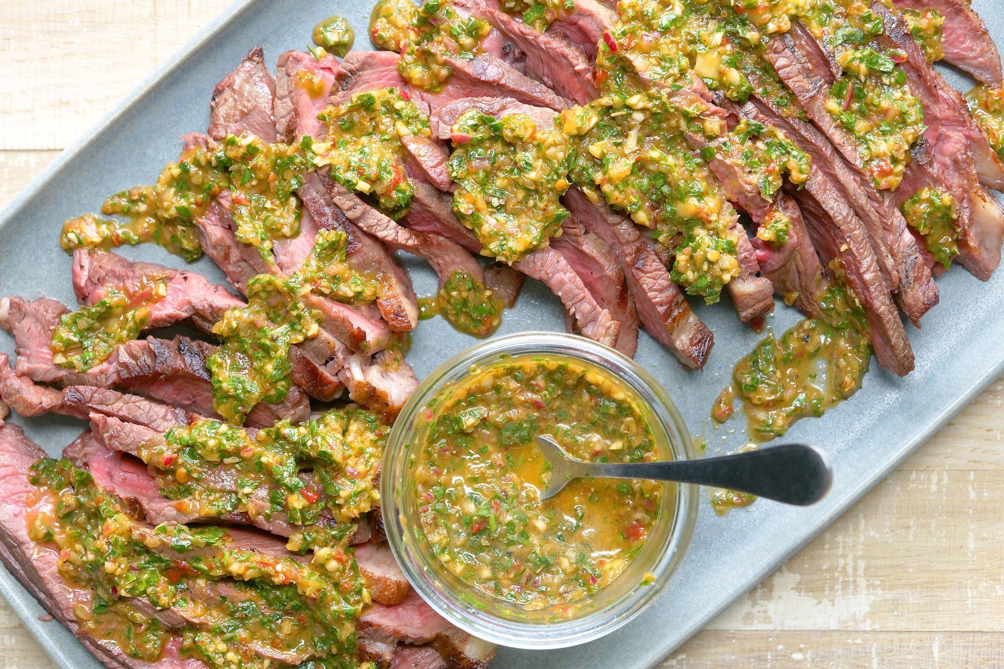 Chimichurri Steak in a serving plate