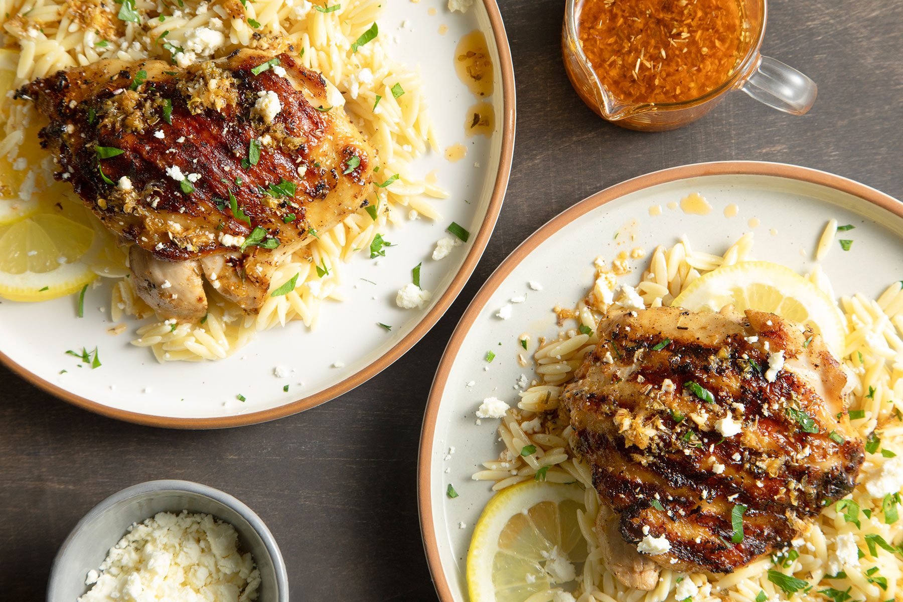 Greek Lemon Chicken served with rice and lemon slices