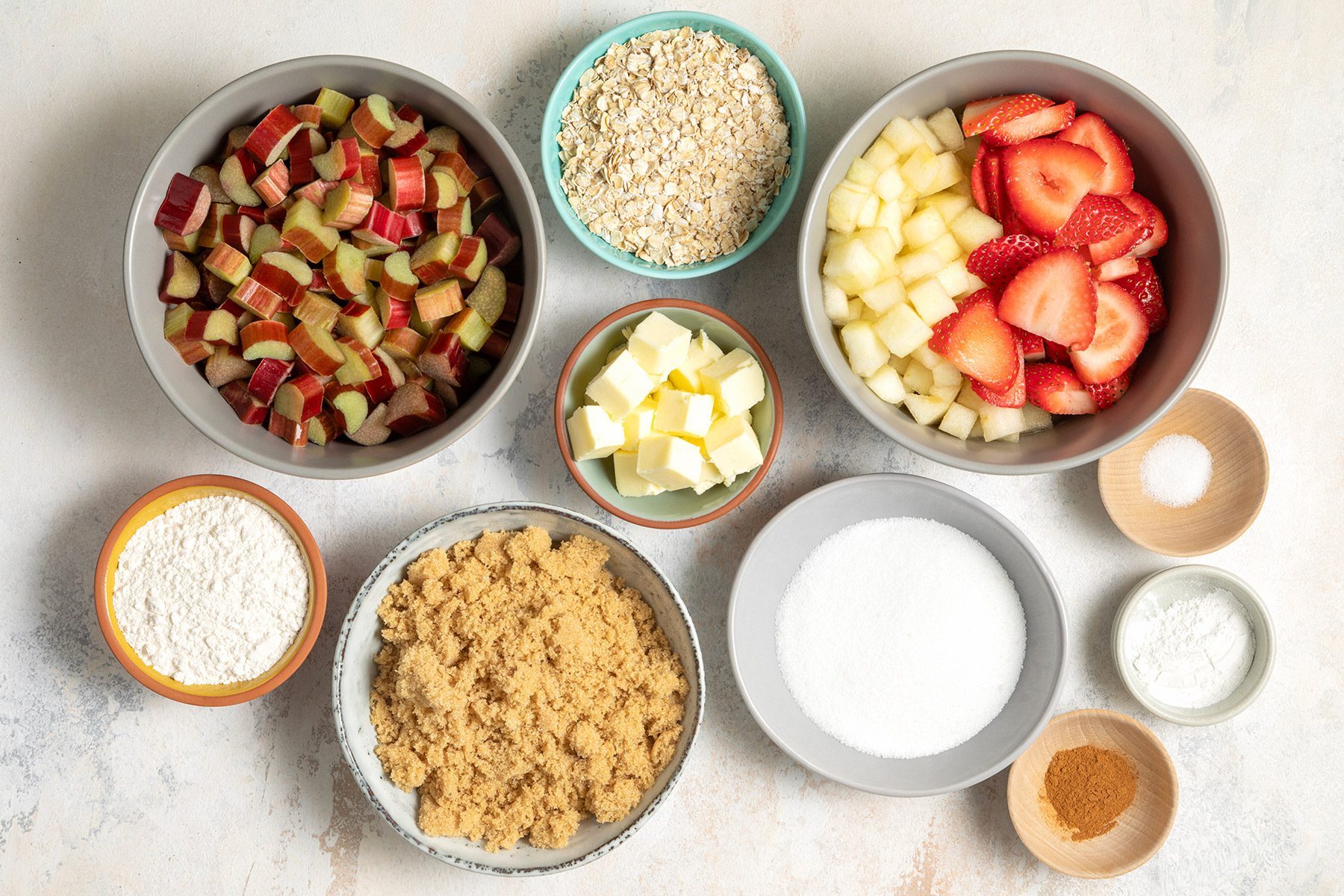 overhead shot of ingredients; marble surface