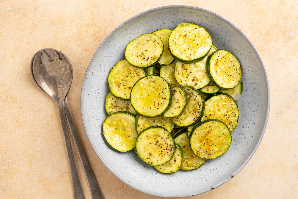 Taste Recipes sauteed zucchini recipe photo of zucchini sitting in a bowl.