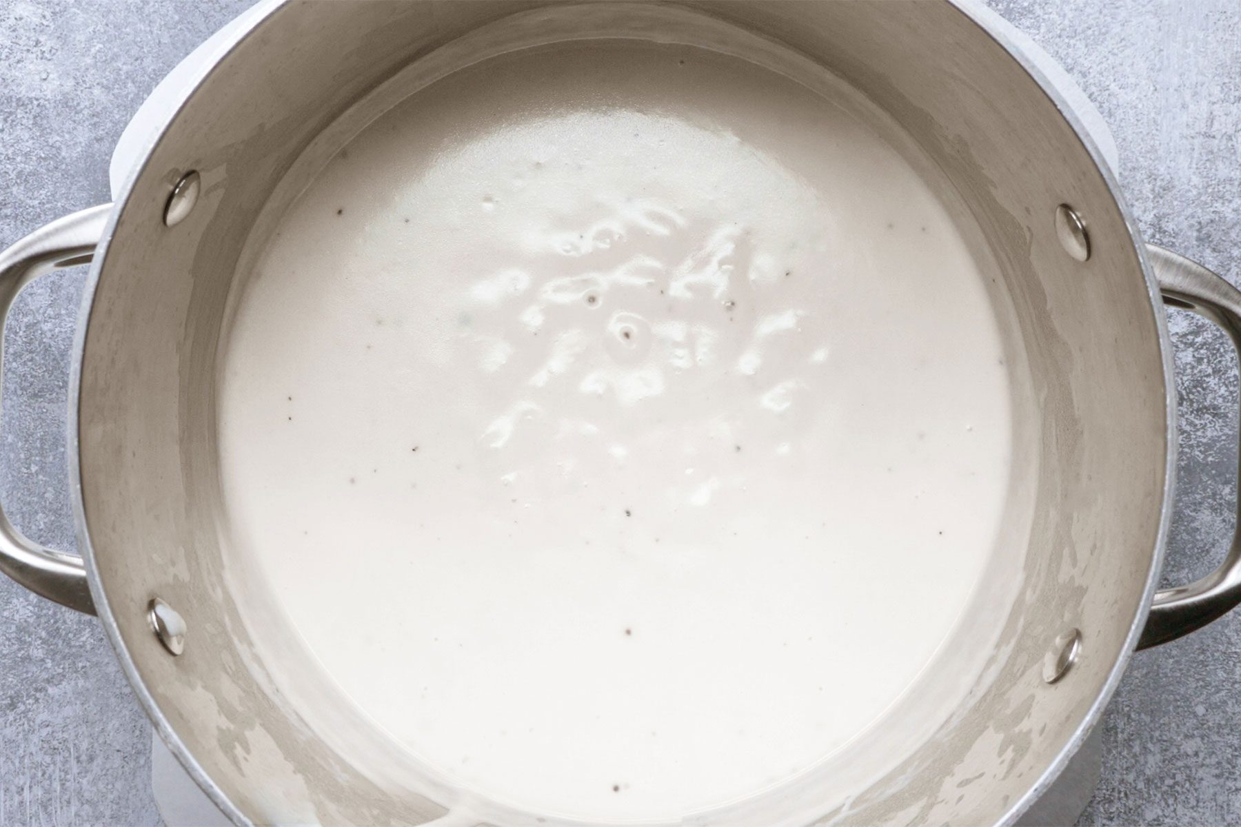 overhead shot of flour melted in butter in a large saucepan