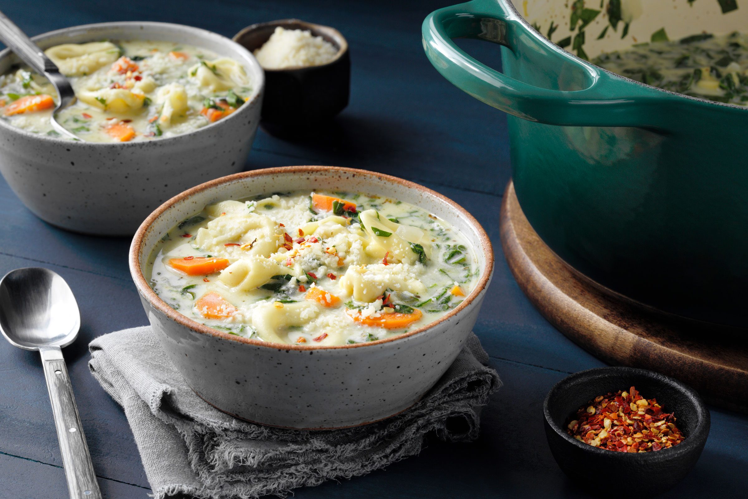 Creamy Tortellini Soup served in a bowl