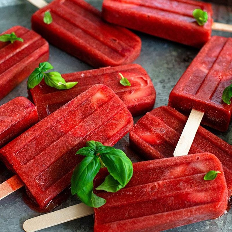 Strawberry, Basil and Honey Paletas