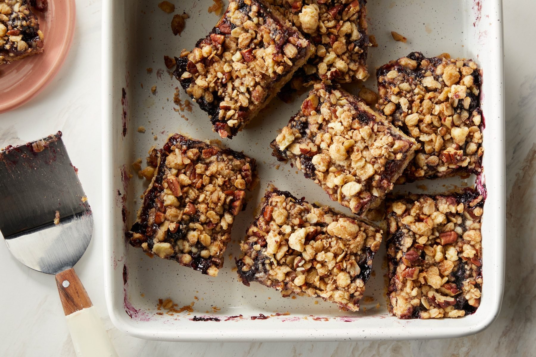 Blueberry Crumble Bars in a tray