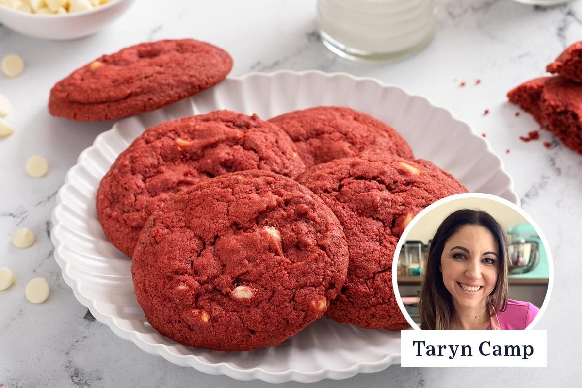 Community Cook July 2024 Taryn Camp red velvet cookies with white chocolate