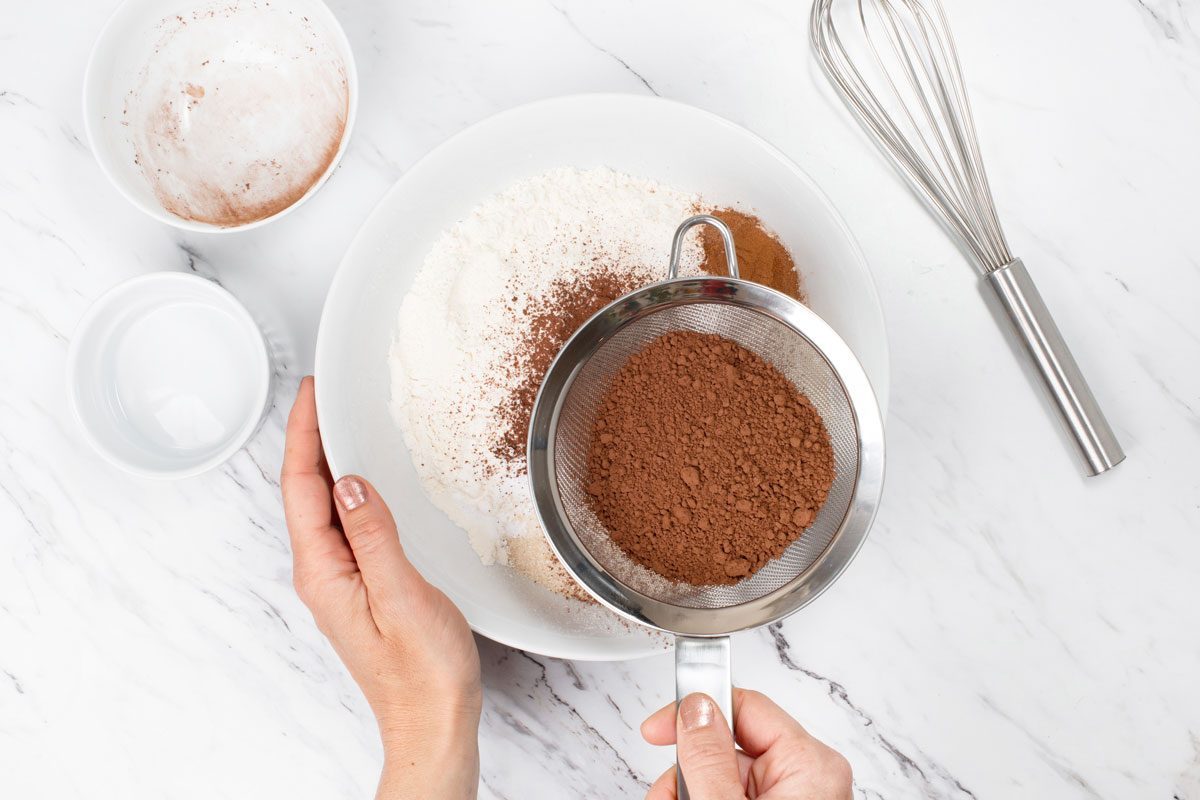 combing dry ingredients for Chocolate Zucchini Cake batter