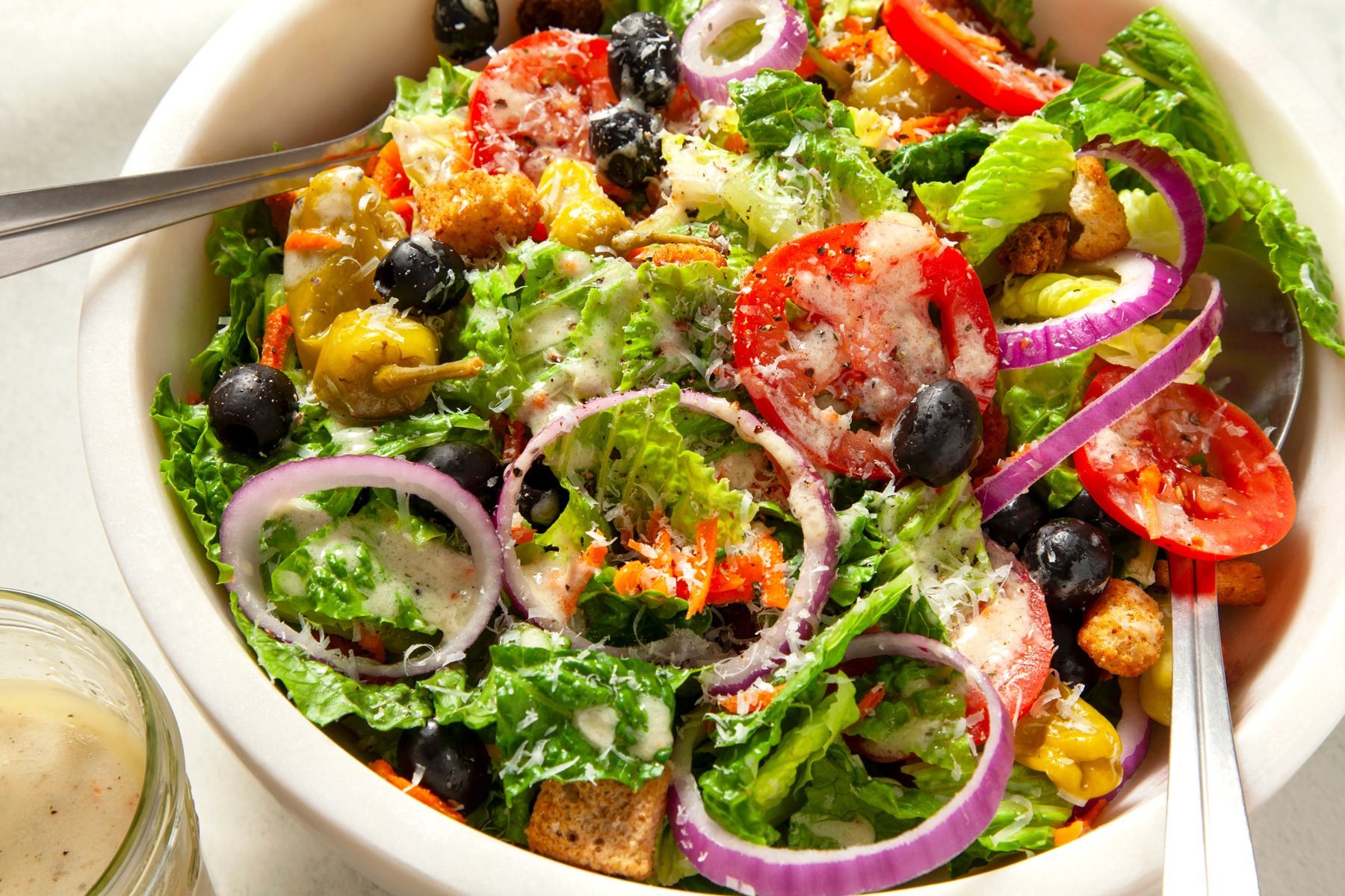 Copycat Olive Garden Salad And Dressing in a bowl.