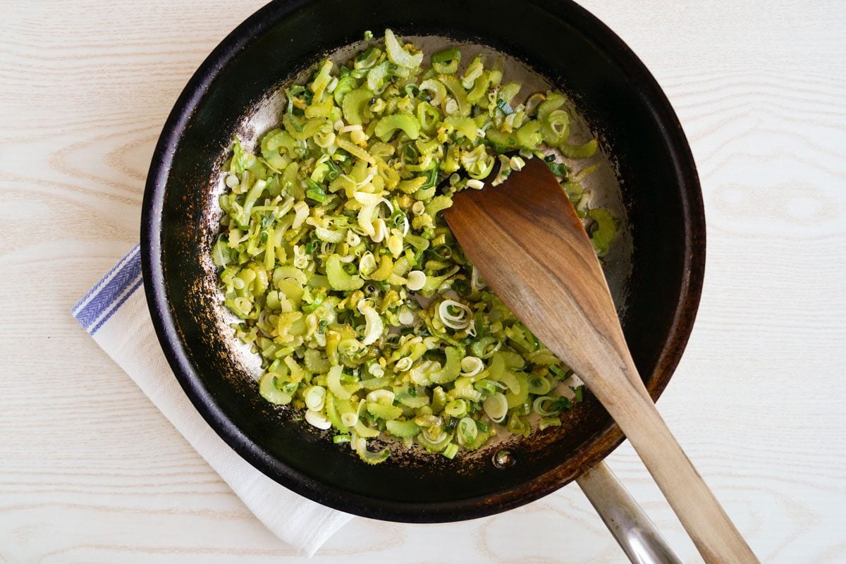 Frying Green Onion In pan