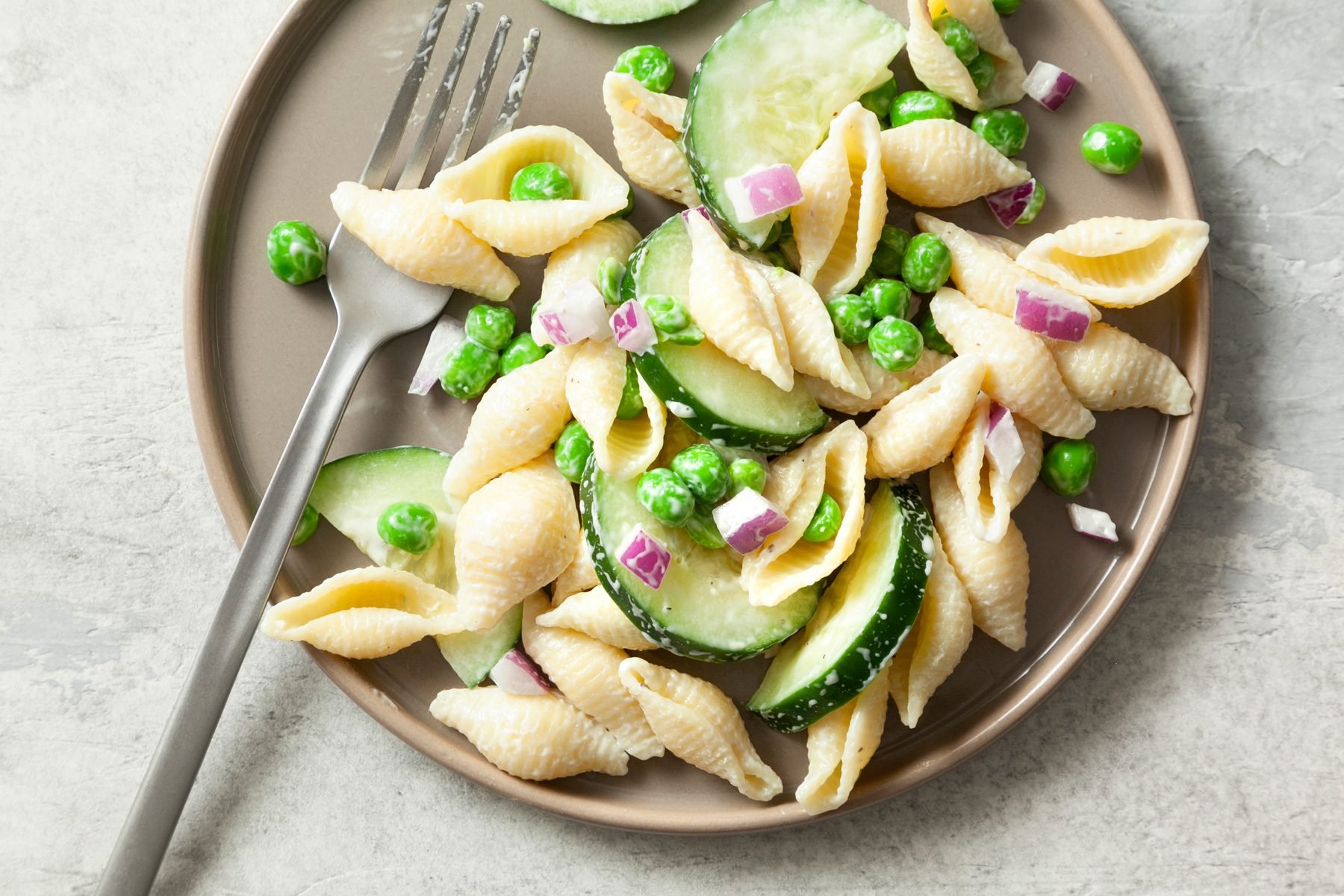 Cucumber Pasta Salad ready to eat in a plate