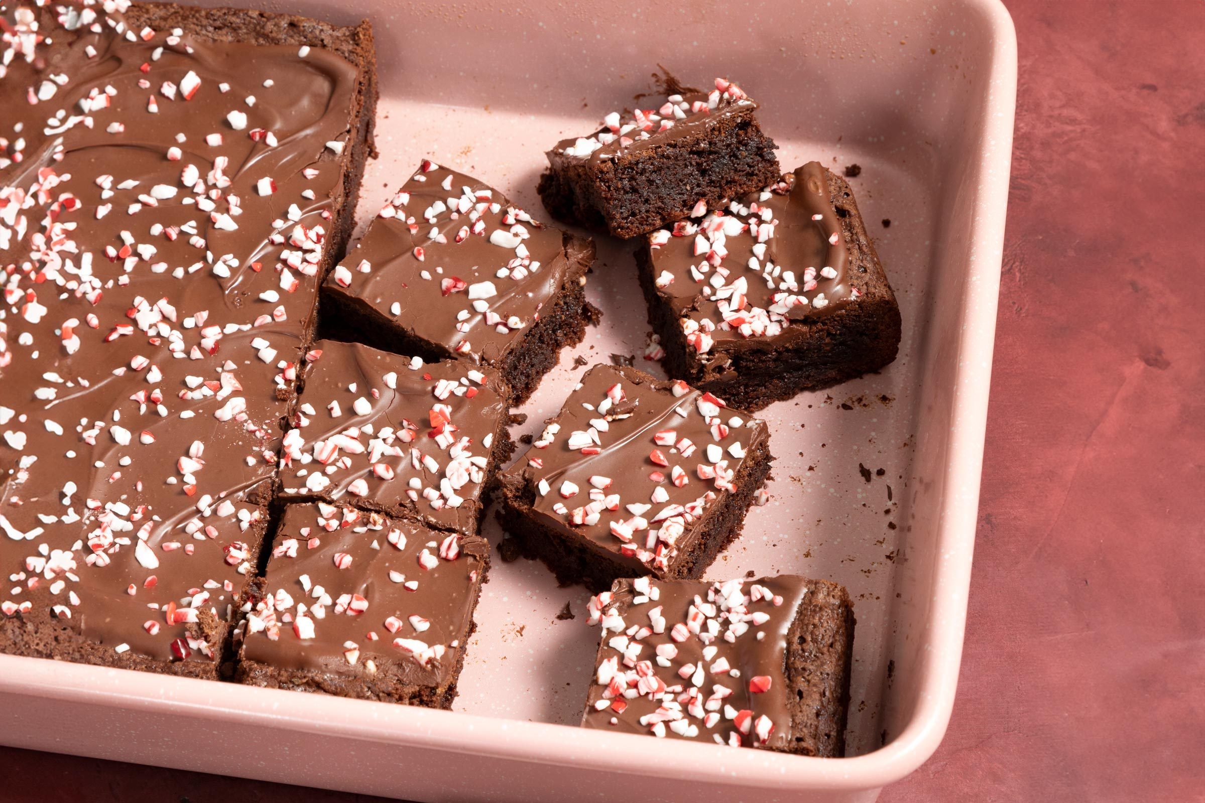 Peppermint Brownies in a pan