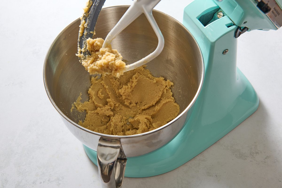 Creaming the butter and sugar in a stand mixer