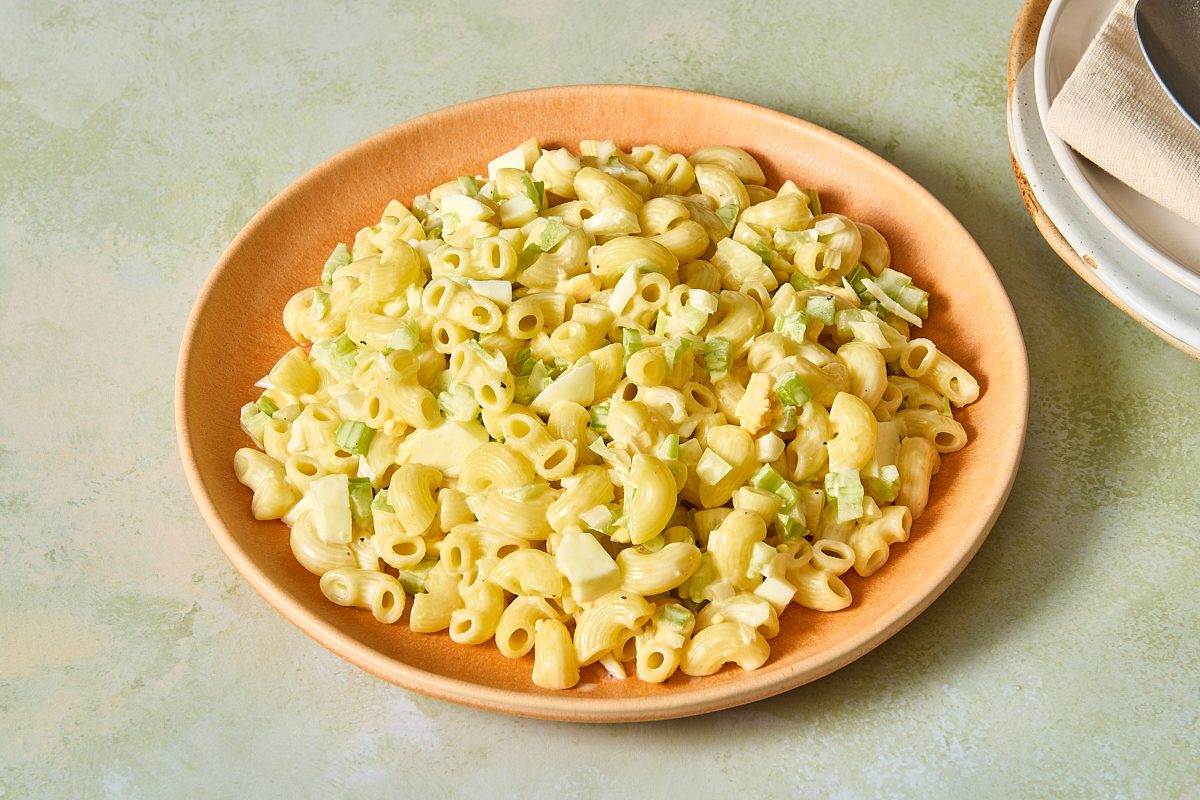 Macaroni egg salad on a plate