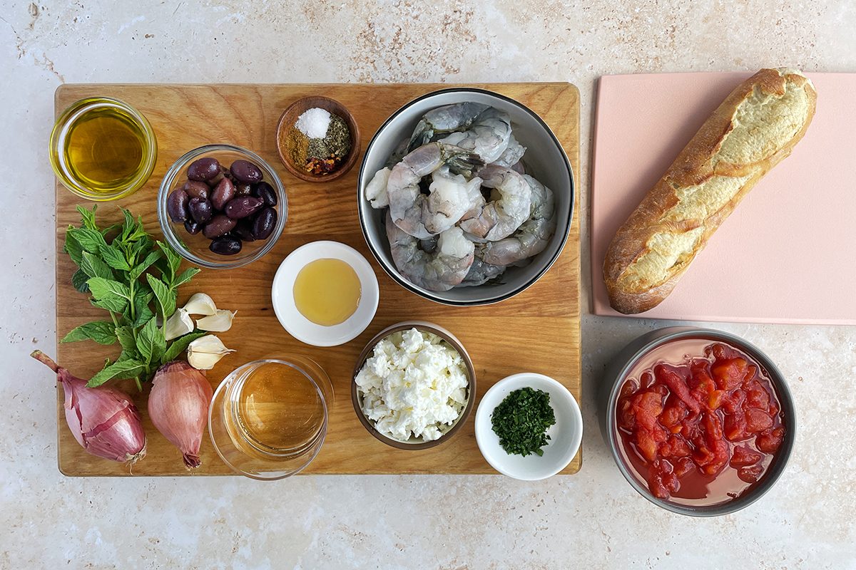 Ingredients to Make Shrimp Saganaki, A Taste Of Home Recipe.