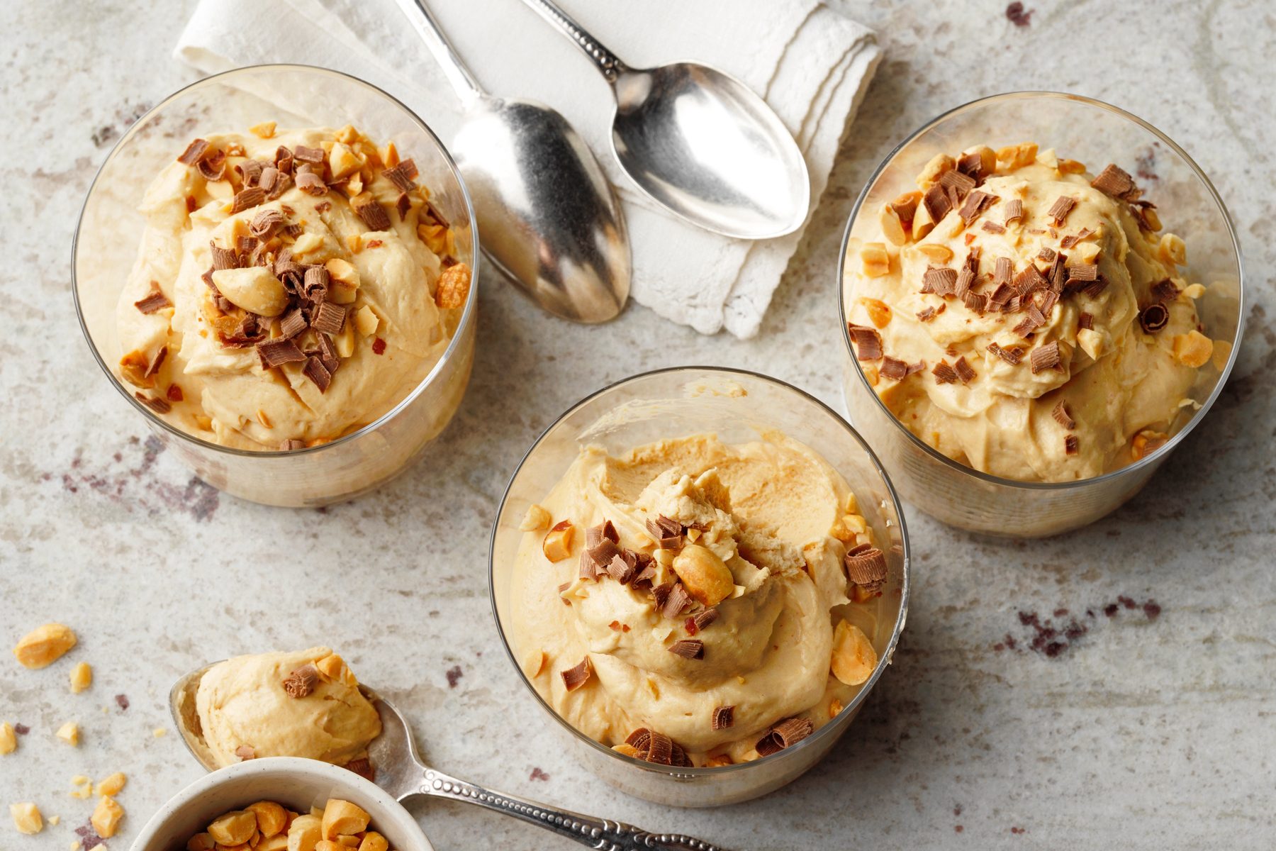 Top view of Peanut Butter Mousse ready to be served