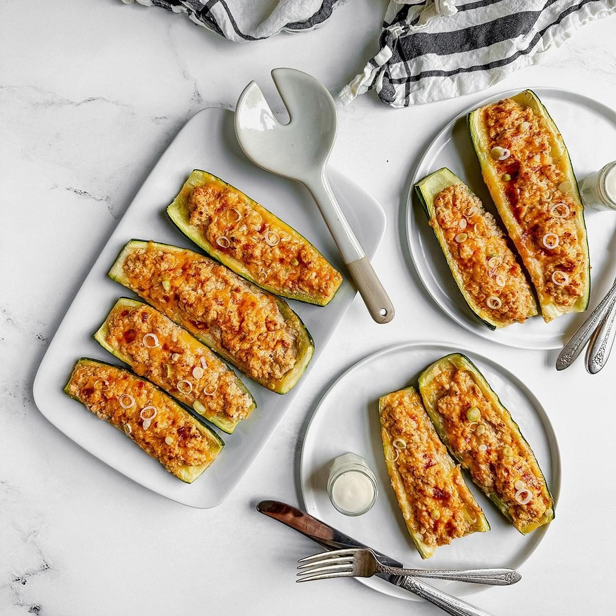 Buffalo Chicken Zucchini Boats