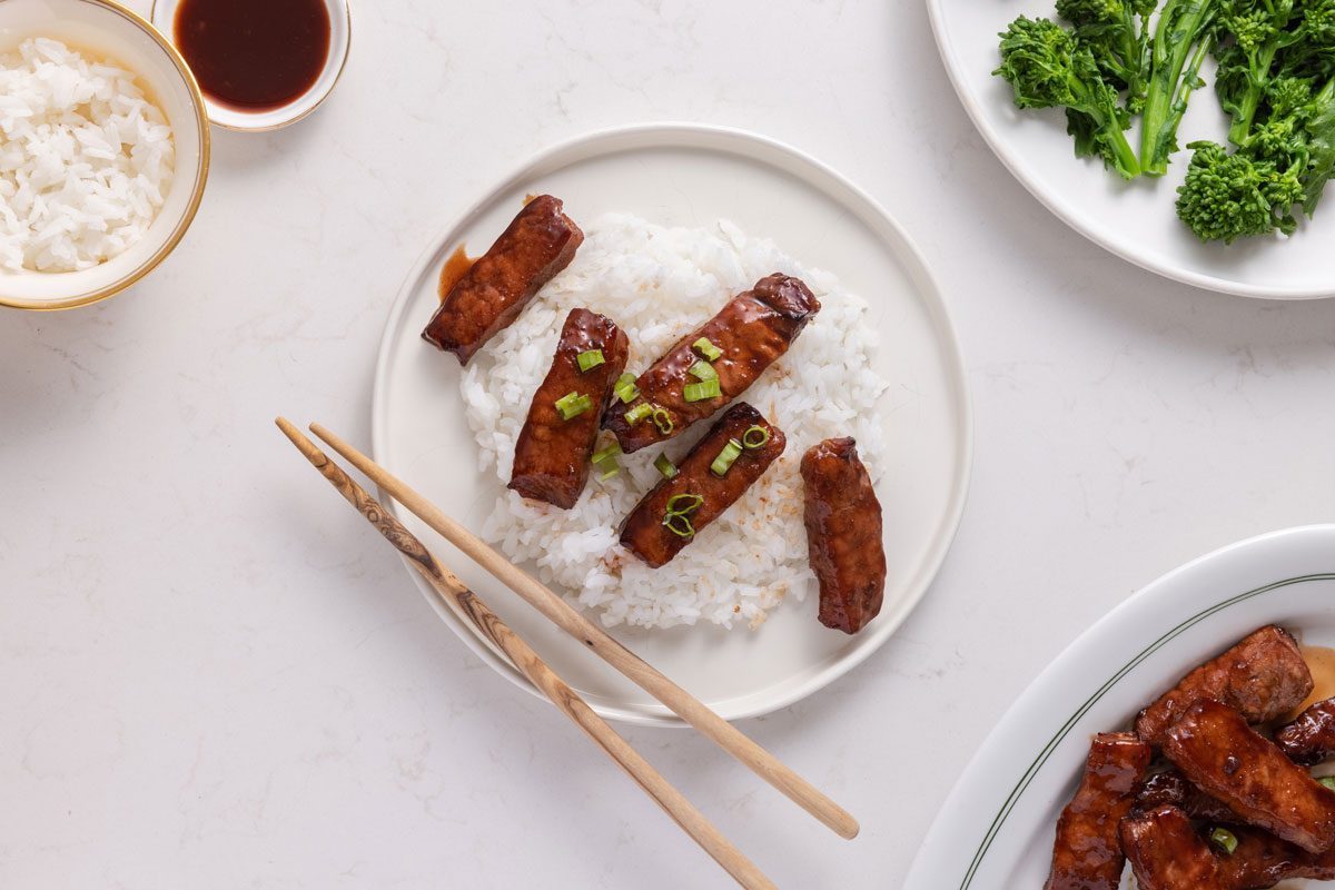 Chinese Boneless Spare Ribs served with rice on a plate