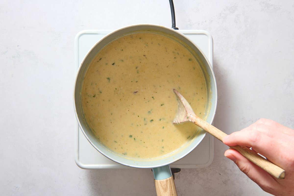 Stirring in the crab and parsley