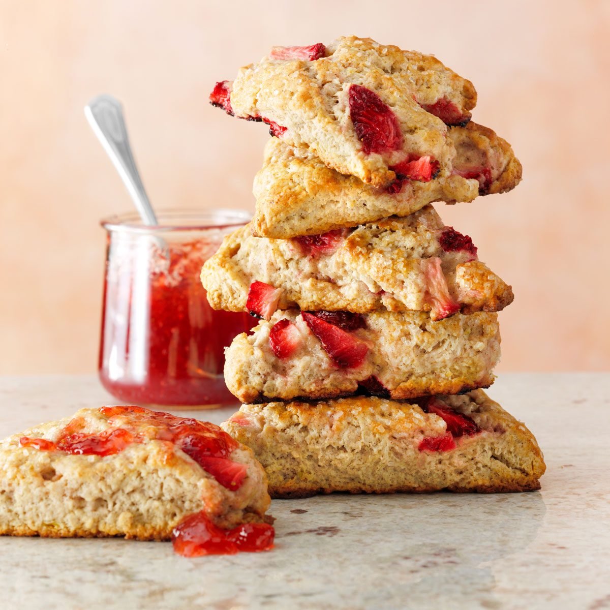 Strawberry Scones stacked on top of each other