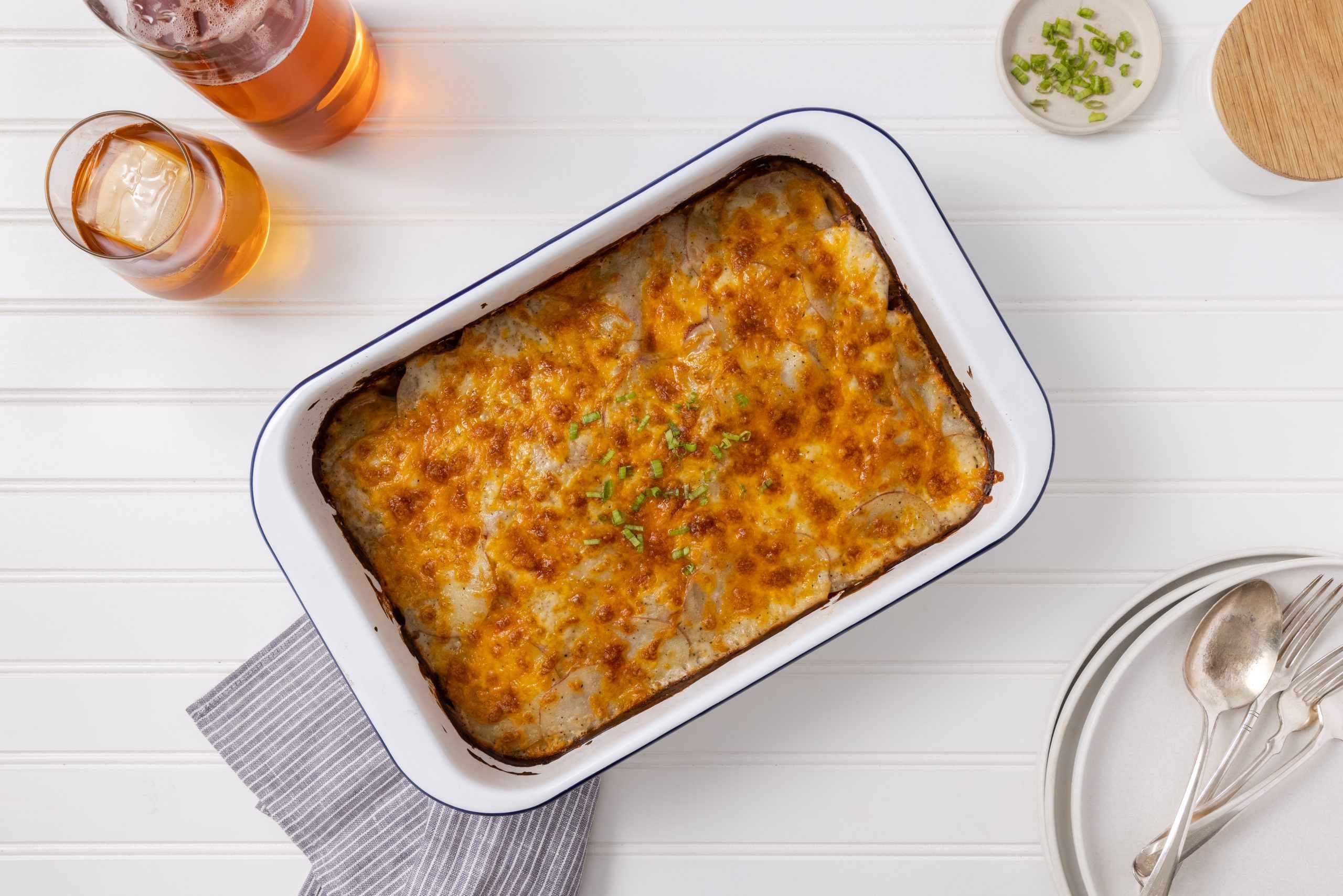 Hot dog casserole in baking dish, ready to be served