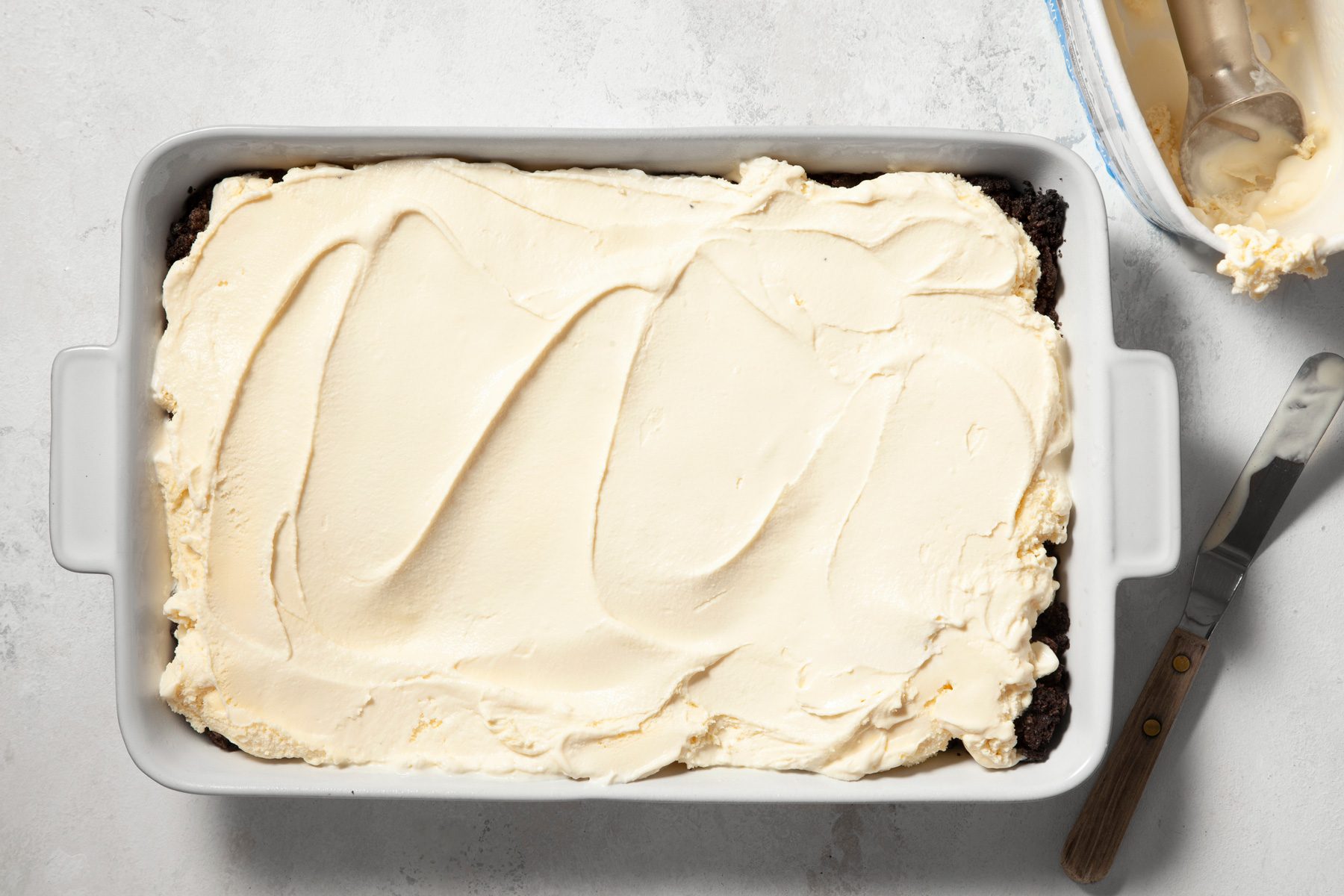 Spread ice cream over the crust