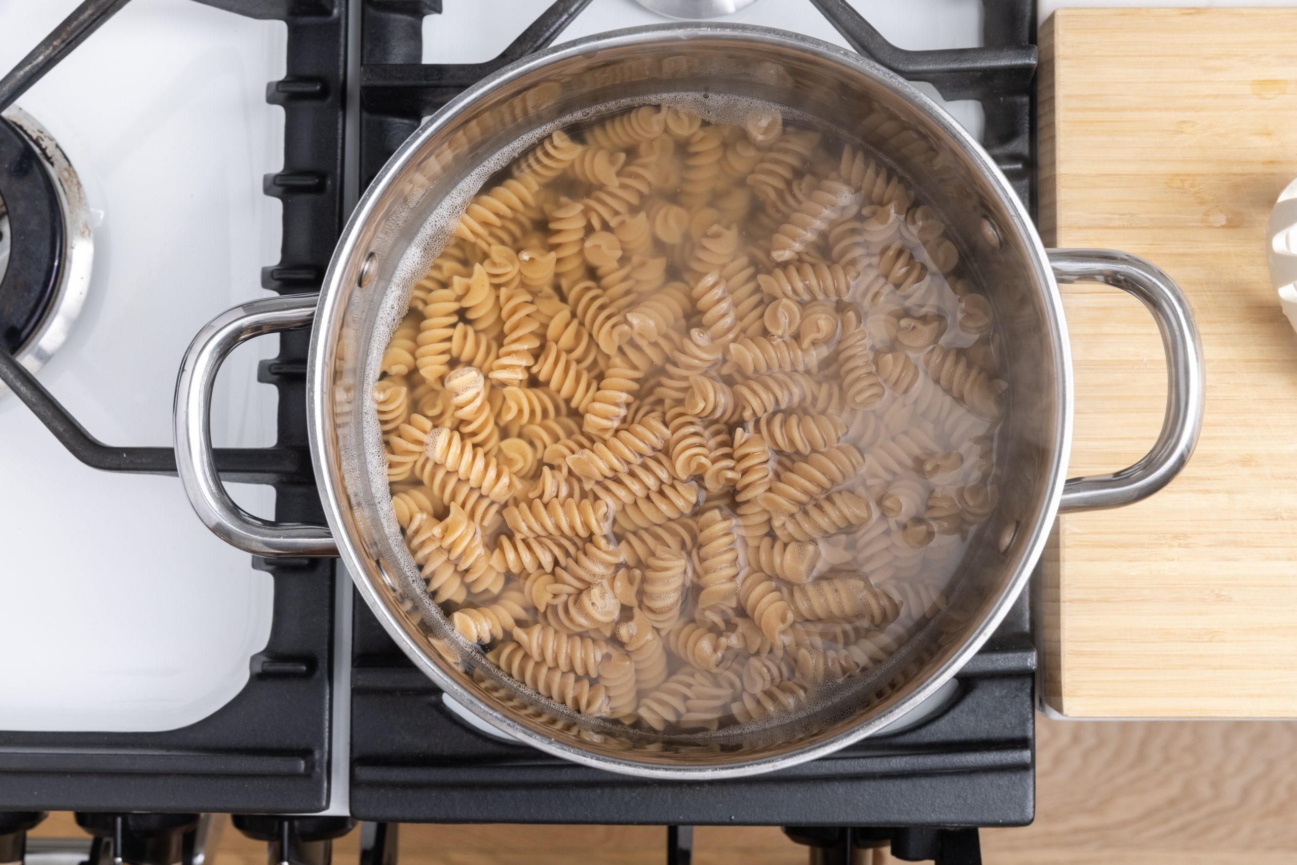 Pasta being cooked. 