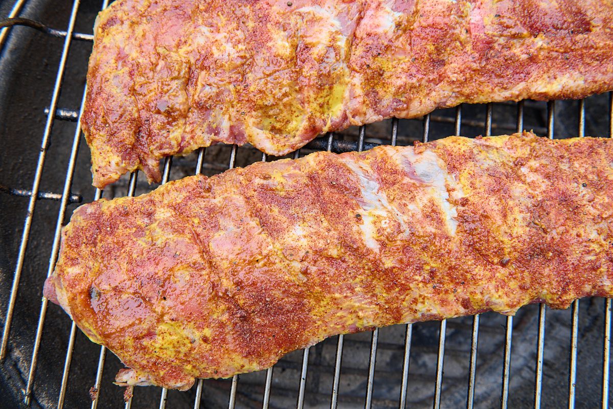 Ribs placed in smoker