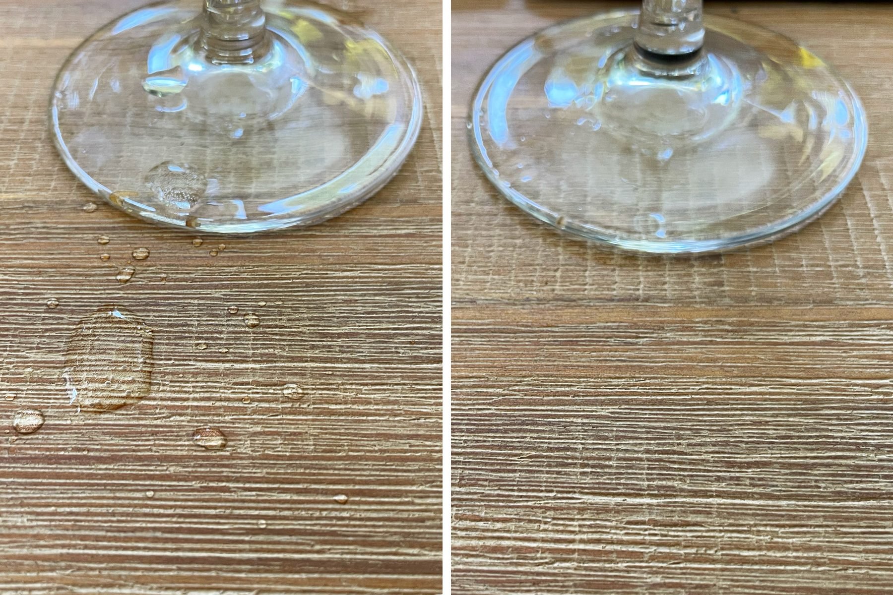 Before and After of water spill on table 