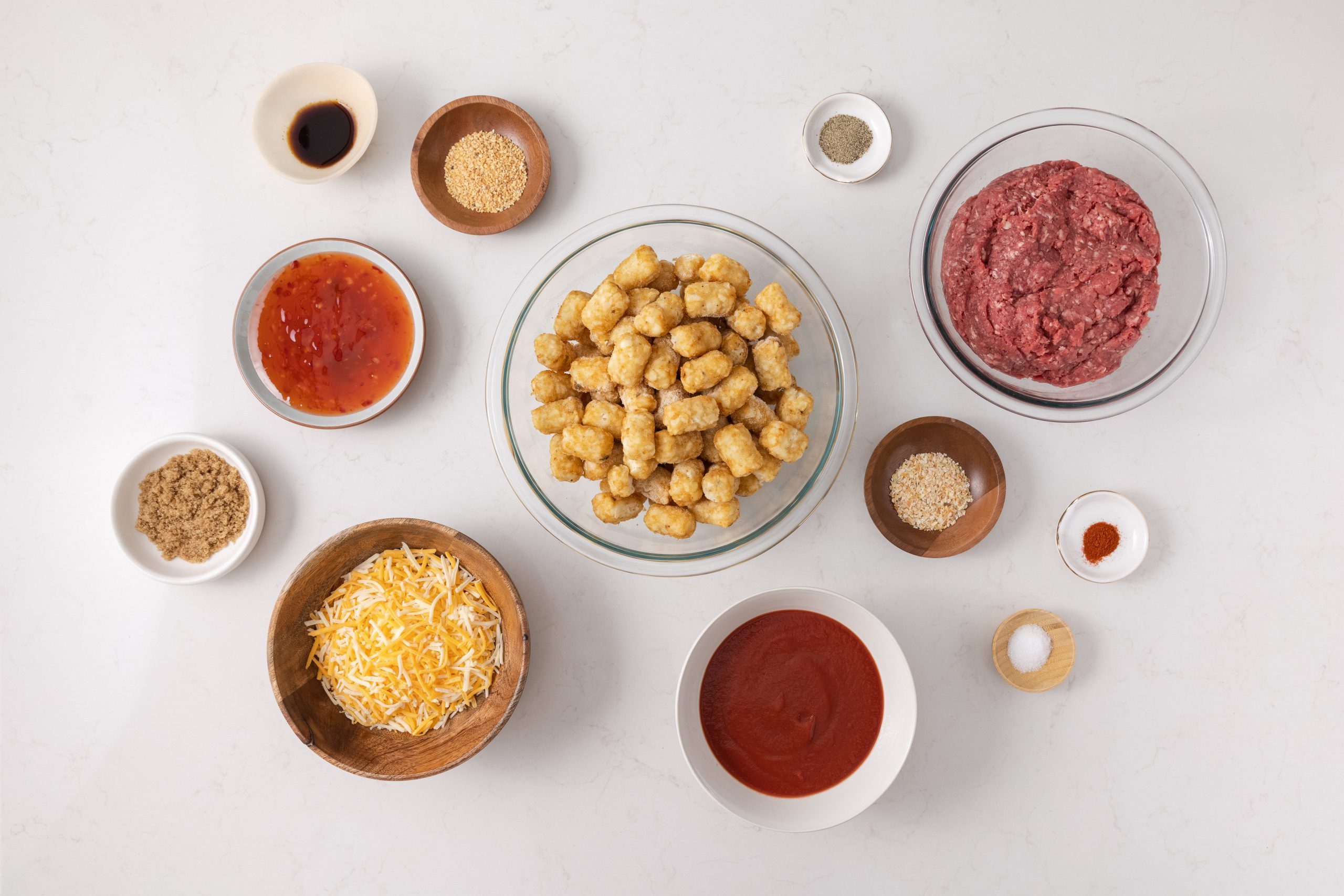 Ingredients for Sloppy Joe Casserole on kitchen counter