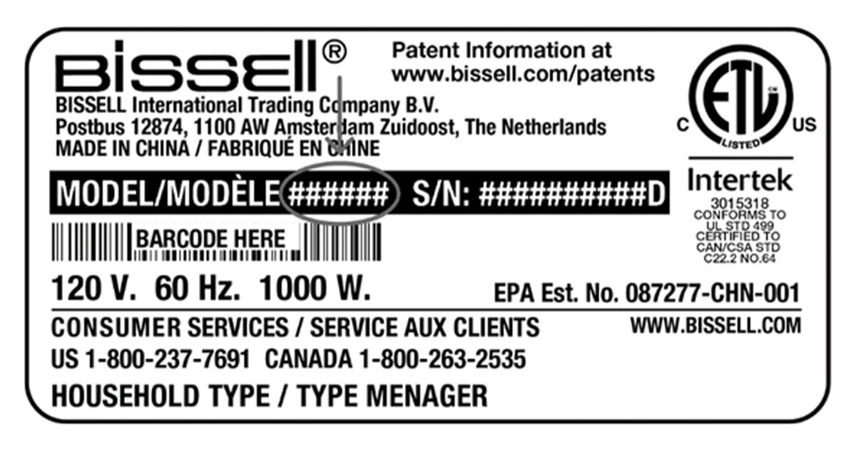 Recalled Steam Shot Model Number Label