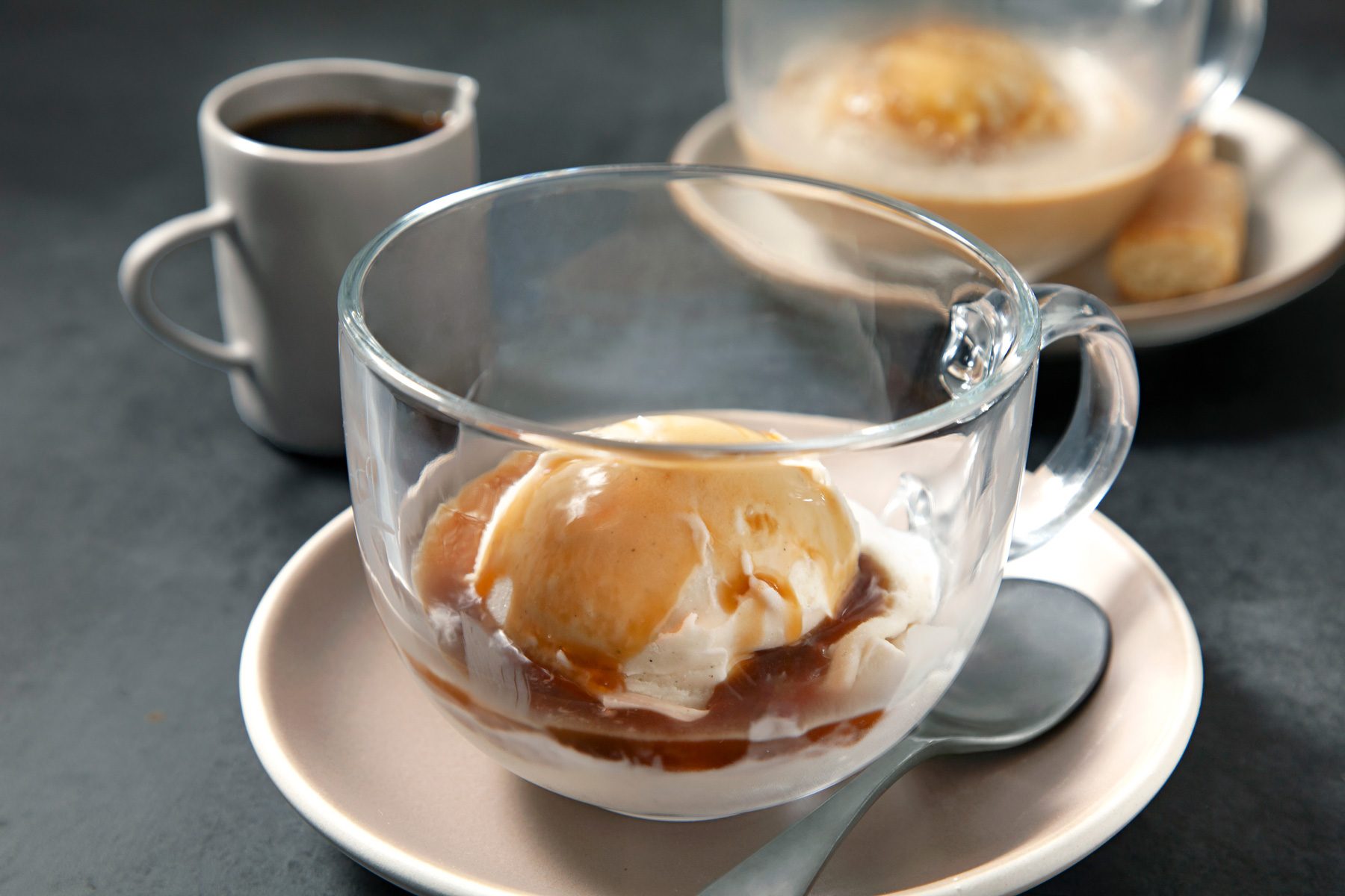 Affogato servings in glass cups 