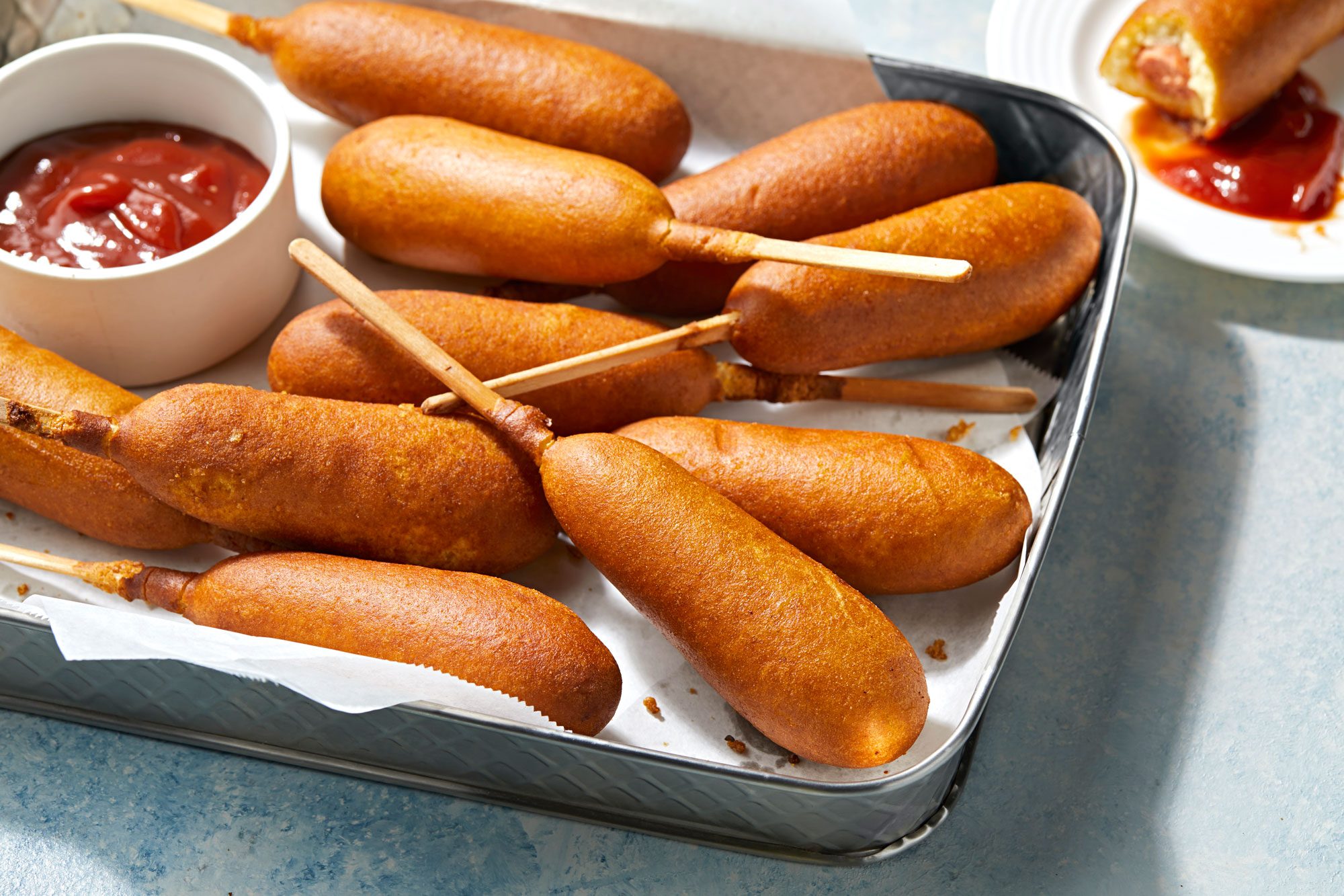 Air Fryer Corn Dogs in a serving plate