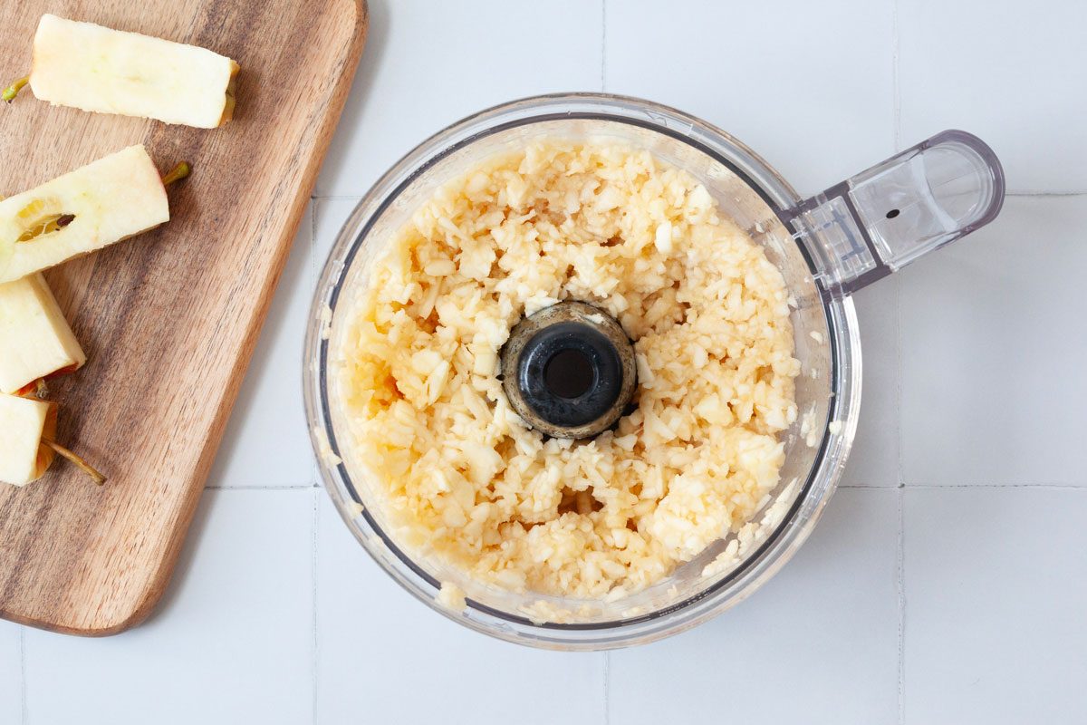 Step 2 of Taste of Home Apple Spice Cake is top pulse the apples in the food processor until finely chopped