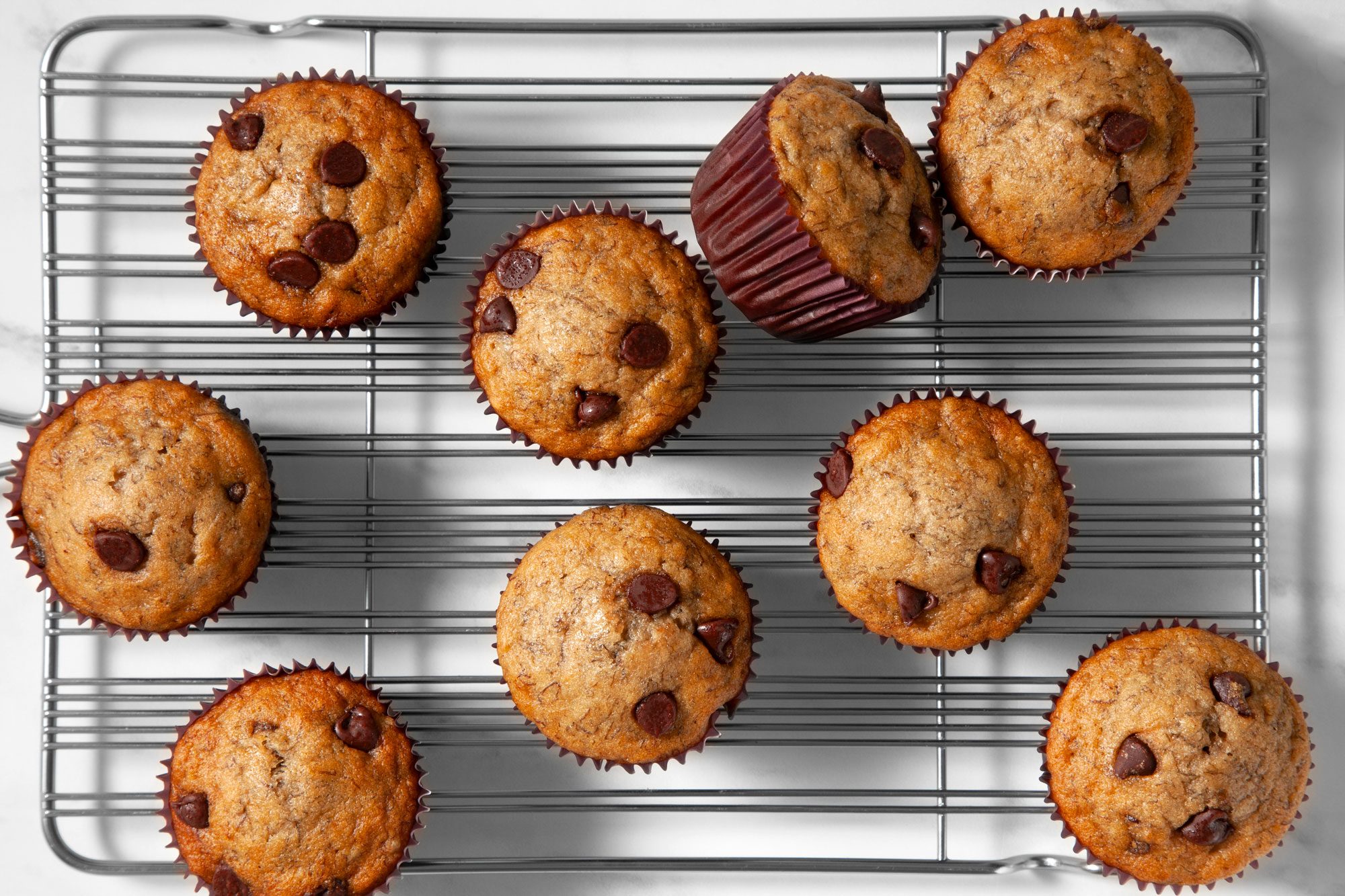 Banana Chocolate Chip Muffins placed over wired rack