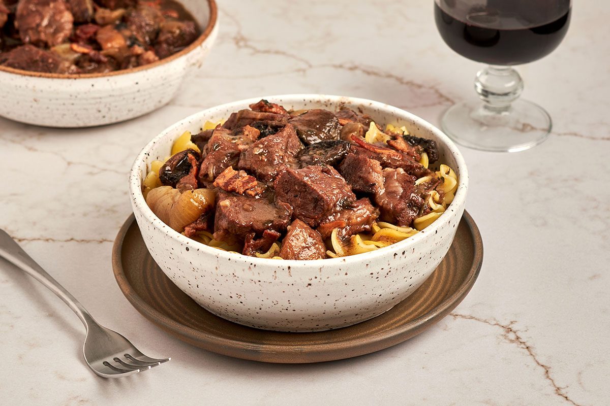 Instant pot beef bourguignon by Taste of Home delivers the beefy, red wine-braised flavor of the the classic French recipe in a fraction of the time.