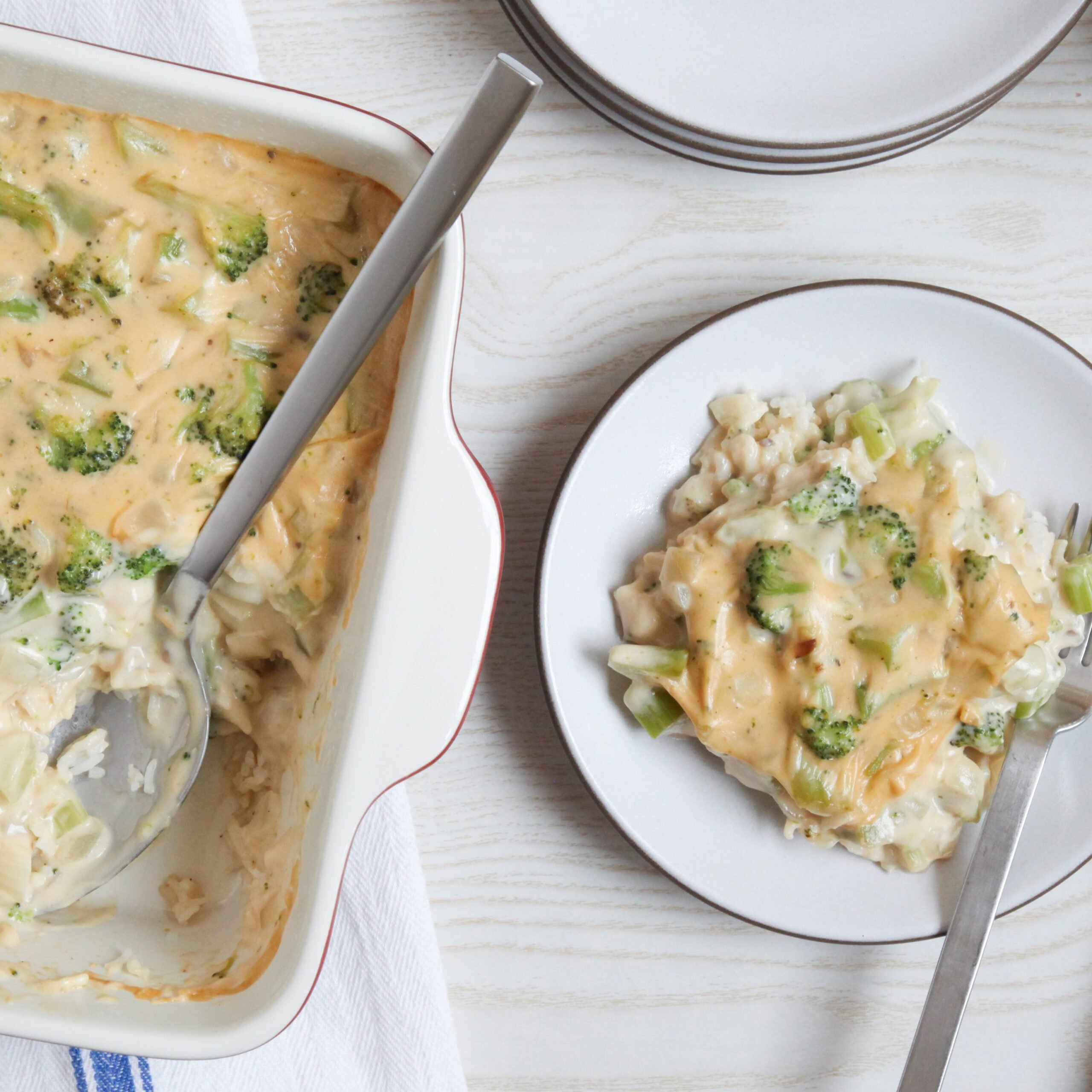 Serving broccoli rice casserole