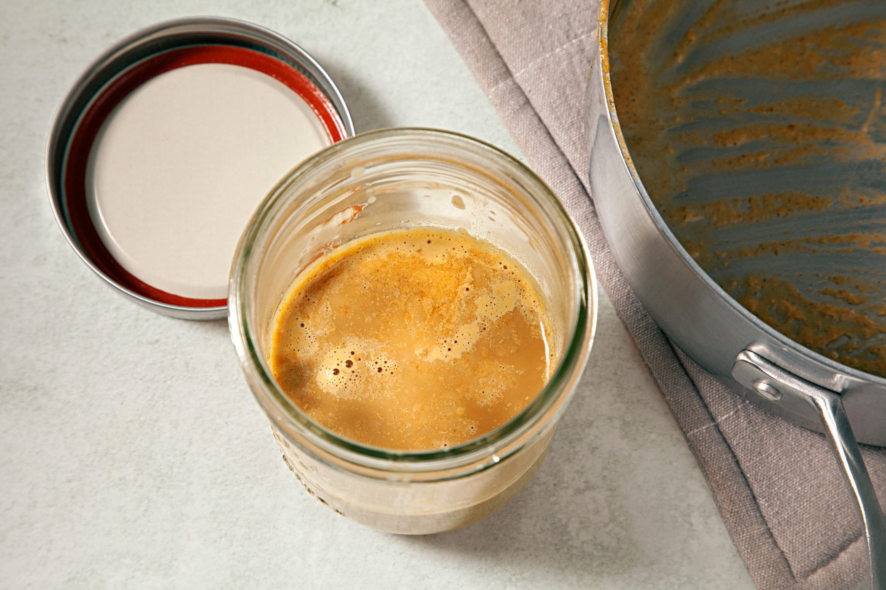 Top view shot of mixture In a container 