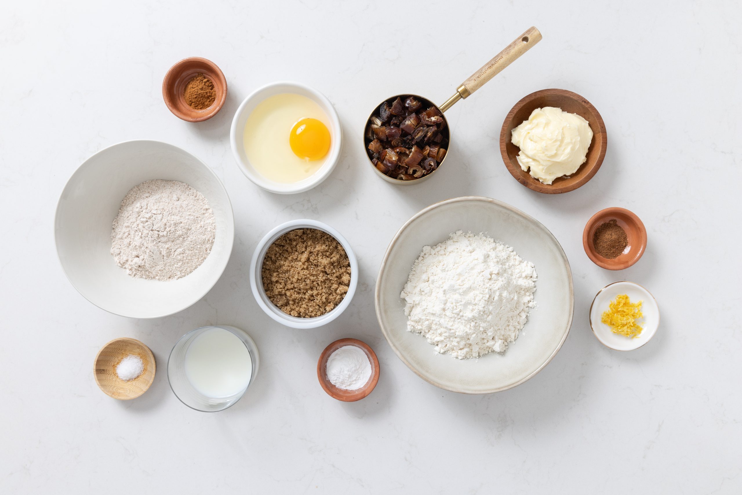 Ingredients for date cookies on kitchen counter.