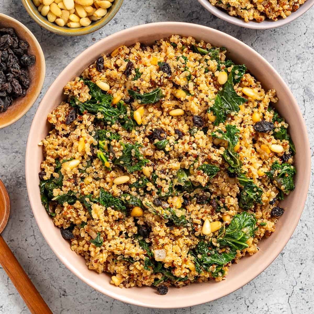 Taste of Home Kale Quinoa Salad recipe photo of finished recipe in a serving dish.