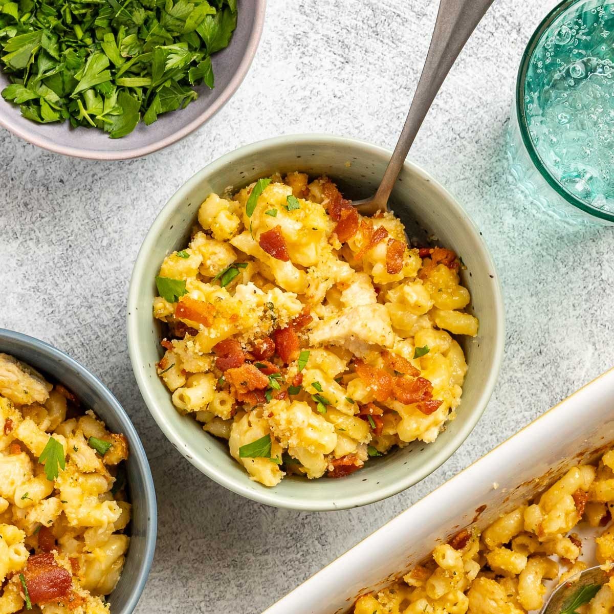 Taste of Home Macaroni and Cheese with Chicken recipe photo of the finished recipe served into bowls.