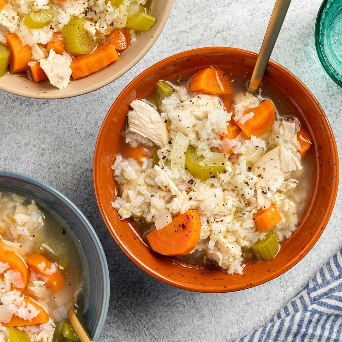 Taste of Home Chicken and Rice Soup recipe photo of the finished recipe served into bowls.