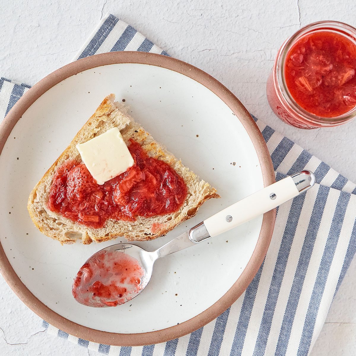 Strawberry rhubarb jam is a great way to extend the flavors of spring!