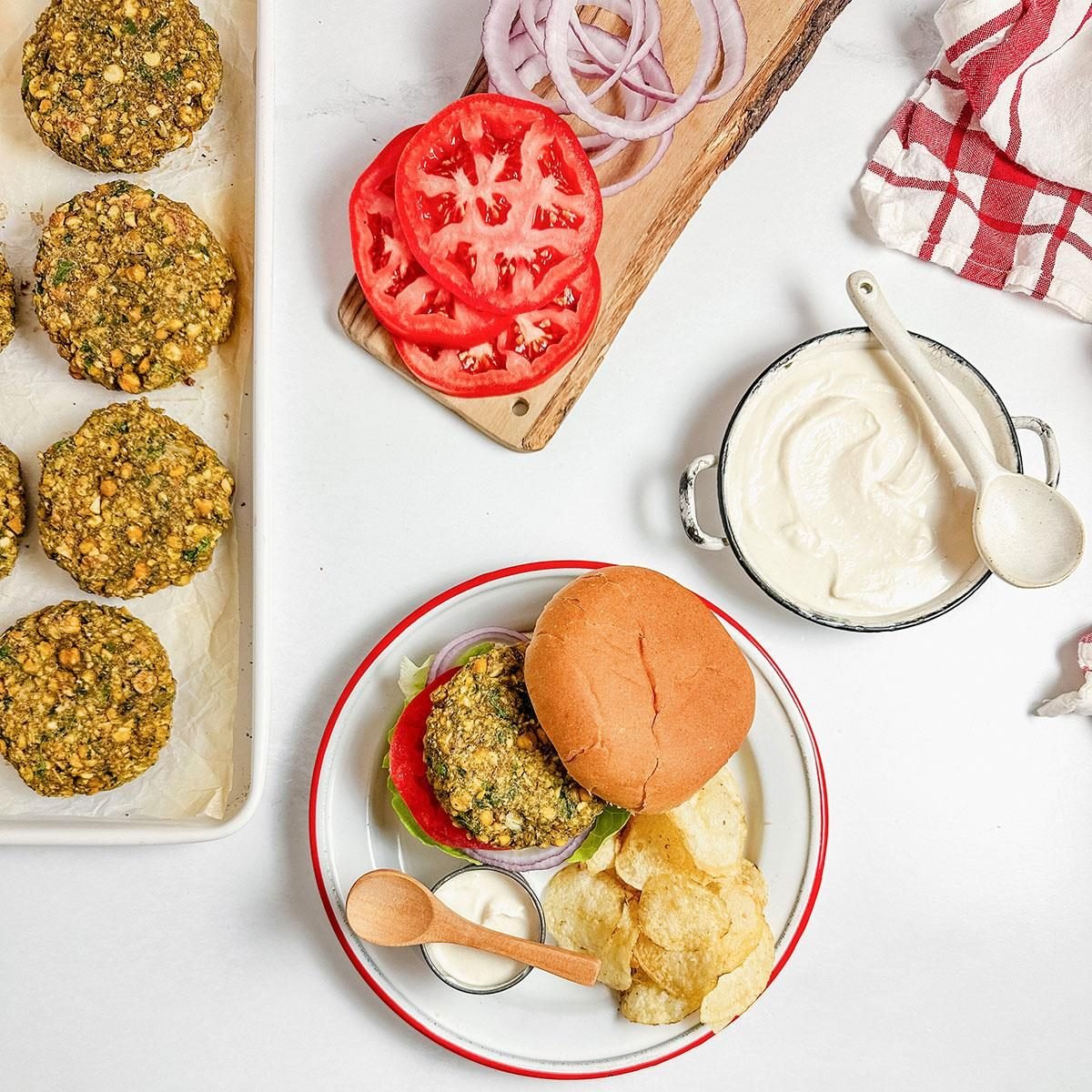 Baked Falafel Burgers with Yogurt Sauce