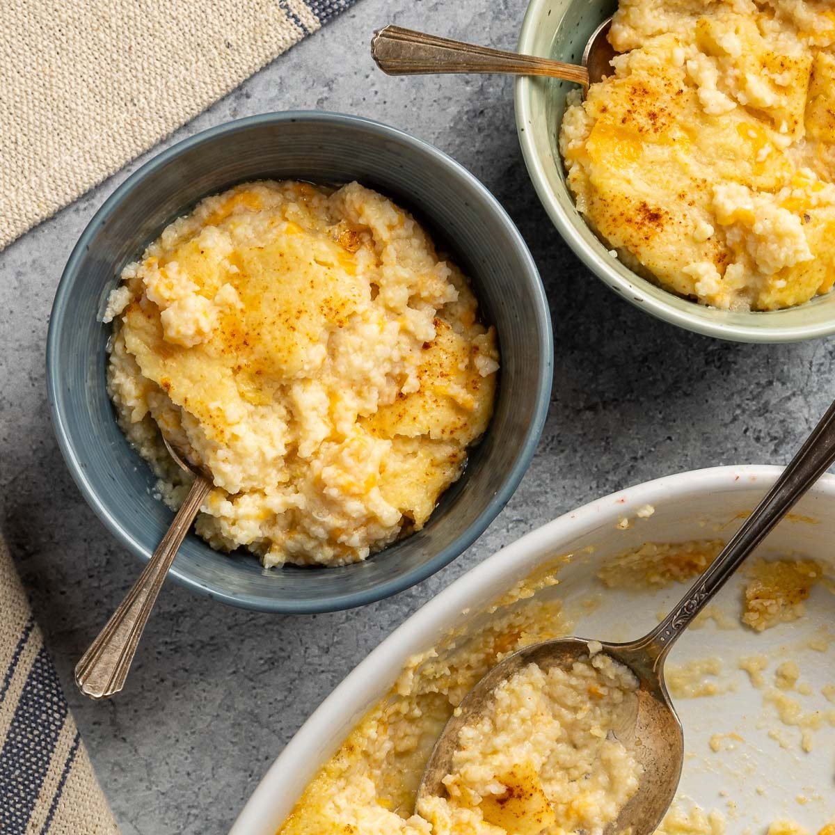 Taste of Home Grits Casserole recipe photo of the finished recipe served into bowls.